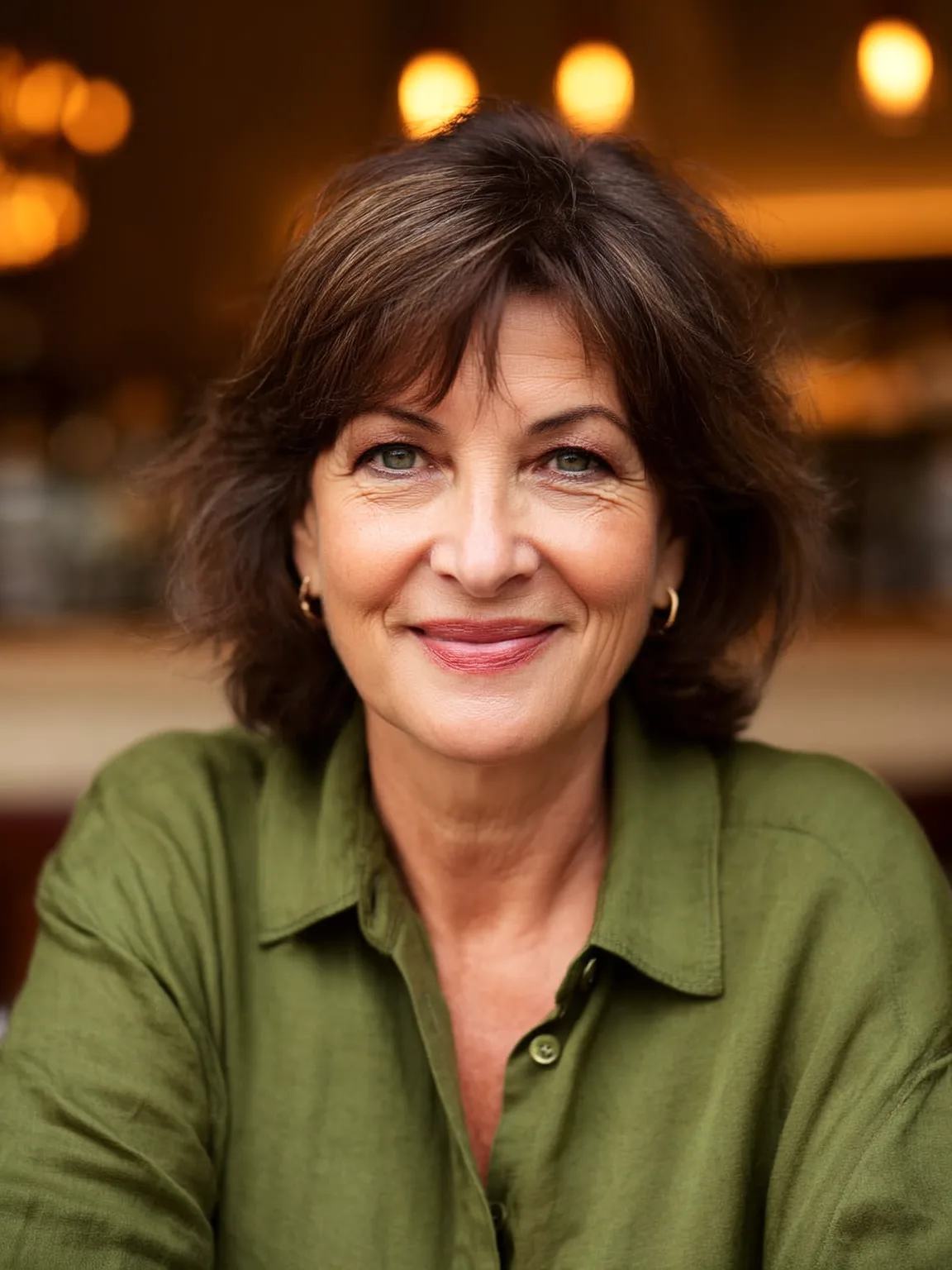 Wavy Layered Bob with Wispy Side Bangs in Soft Chocolate